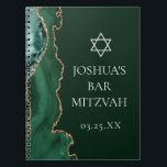 Dark Green Gold Agate Custom Bar Mitzvah Notebook<br><div class="desc">Chic dark green and gold agate decorates the side of this modern,  custom Bar Mitzvah notebook. Your son's name is written in beautiful formal script under the Star of David. Perfect for a Jewish family celebrating their boy being called to the Torah.</div>