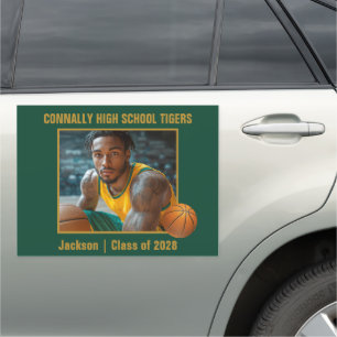 Dark Green Gold Basketball Player Photo Large Car Magnet