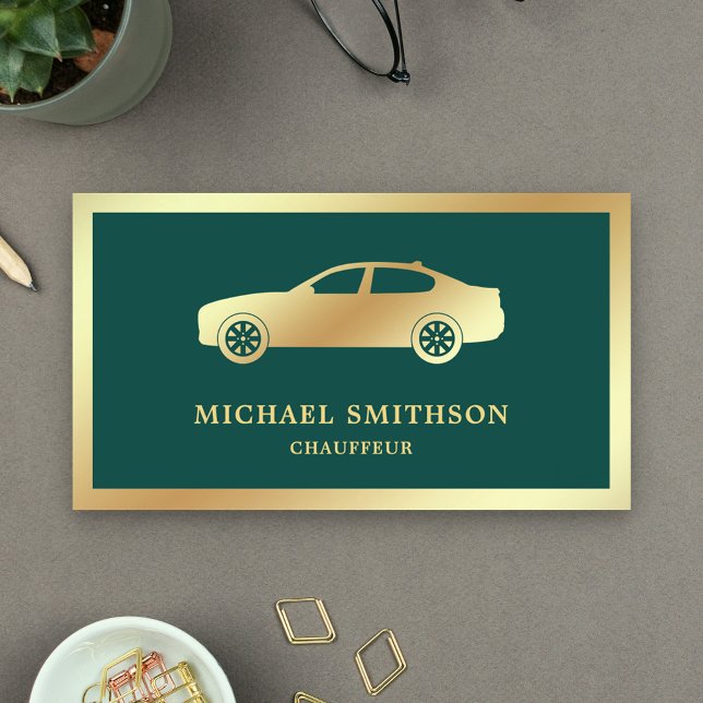 Dark Green Gold Car Professional Chauffeur Business Card (Creator Uploaded)