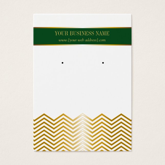 Dark Green Gold Chevron Custom Earring Card (Front)