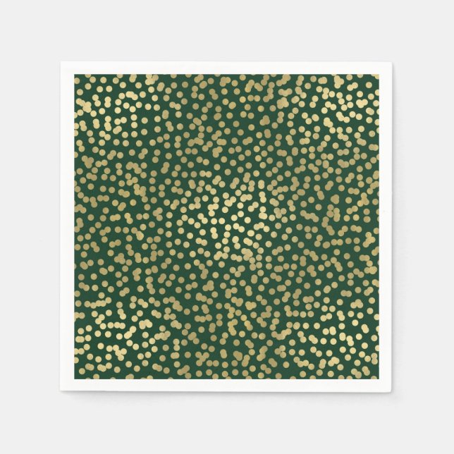 Dark Green & Gold Dots Confetti Elegant Glam Napkins (Front)
