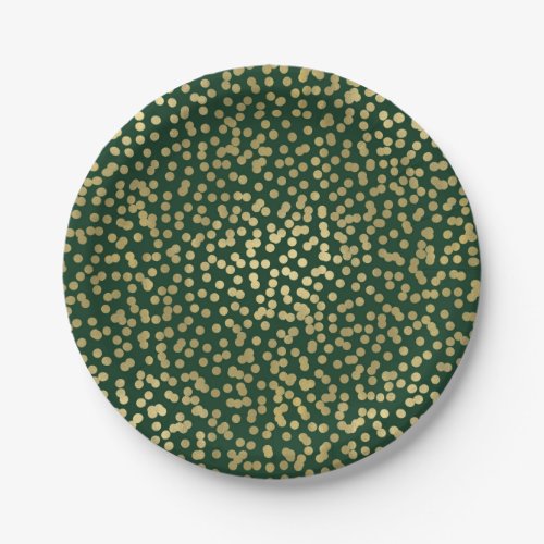 Dark Green  Gold Dots Confetti Elegant Glam Paper Plates