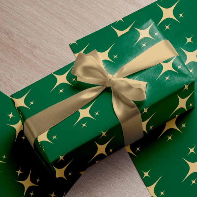 Dark green gold elegant stars pattern Christmas  Wrapping Paper (Creator Uploaded)