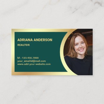 Dark Green Gold Foil Real Estate Photo Realtor Business Card by ShabzDesigns at Zazzle