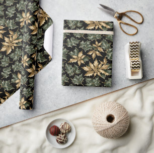 Dark Green & Gold Foliage Wrapping Paper