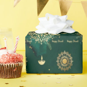 Dark Green & Gold Happy Diwali Wrapping Paper