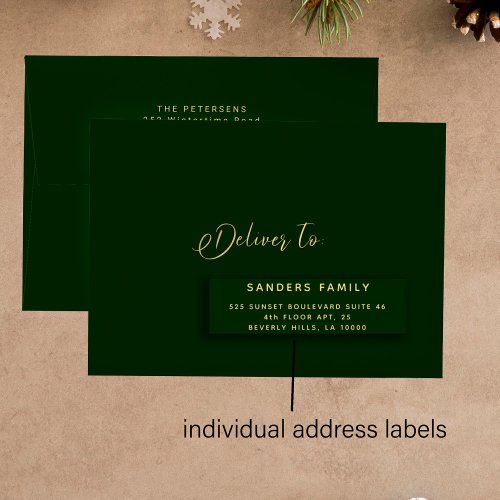 Dark green gold holiday mailing 24 address labels