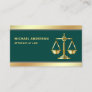 Dark Green Gold Justice Scale Lawyer Attorney Business Card