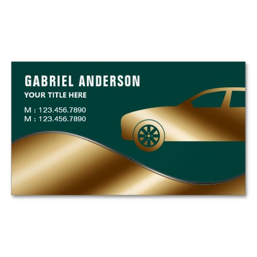 Dark Green Gold Luxury Car Hire Chauffeur Business Card Magnet