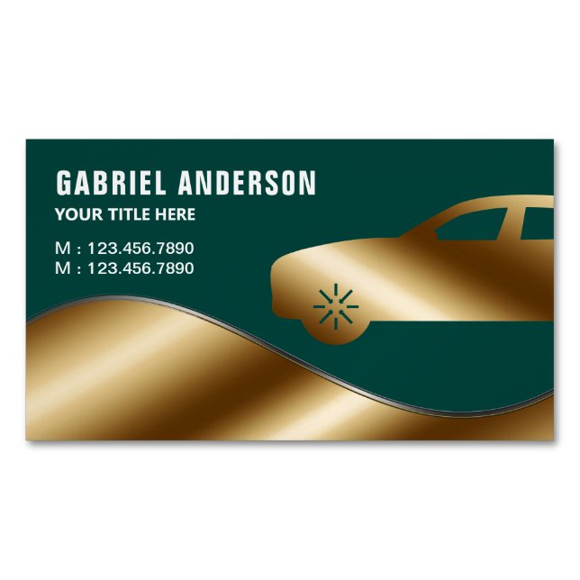 Dark Green Gold Luxury Car Hire Chauffeur Business Card Magnet (Front)
