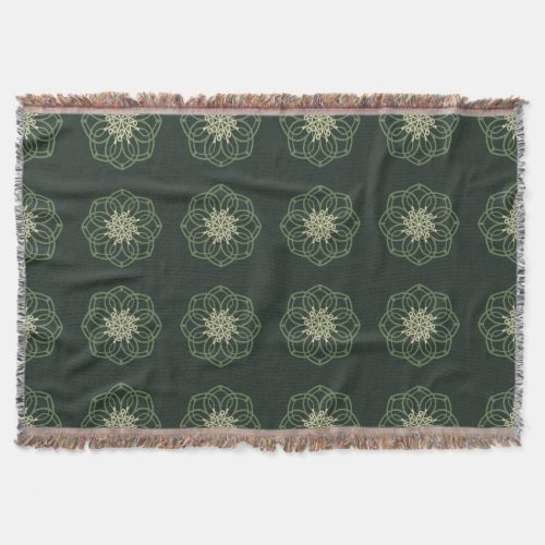 Dark Green & Gold Mandala, Elegant Throw Blanket