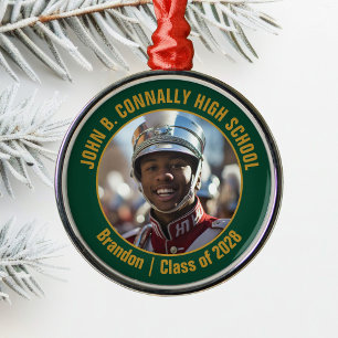 Dark Green Gold Marching Band Photo Christmas Metal Ornament