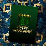 Dark Green Gold Menorah Flames Happy Hanukkah Card<br><div class="desc">Holiday themed items designed by Umua. Printed and shipped by Zazzle or their affiliates.</div>