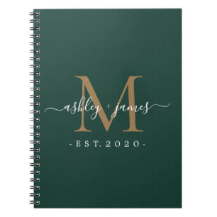 Dark Green Gold Monogram Names Established Year Notebook