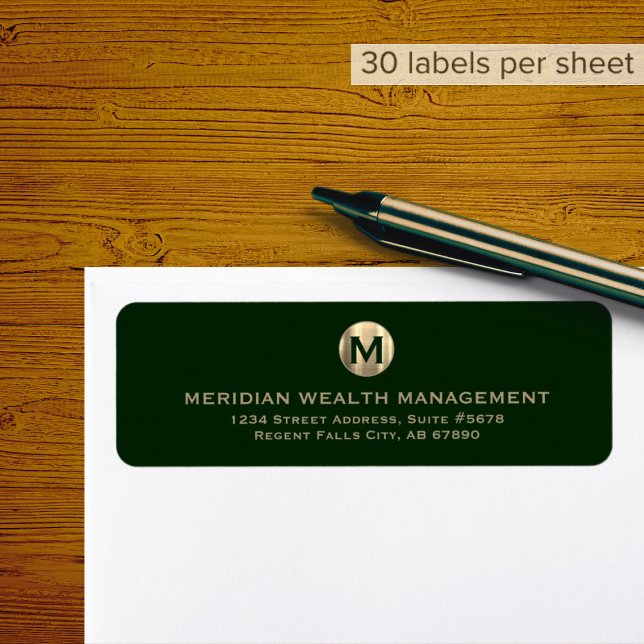 Dark Green Gold Monogram Return Address Label (Creator Uploaded)