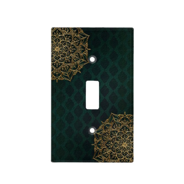Dark Green & Gold Moroccan Arabian Glam Light Switch Cover (Front)