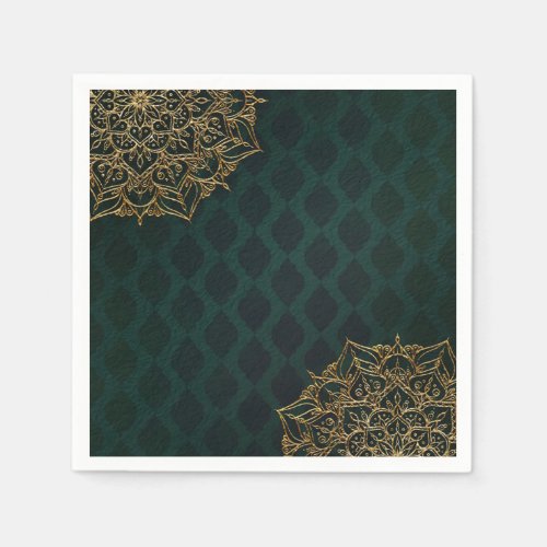 Dark Green  Gold Moroccan Arabian Nights Wedding Napkins