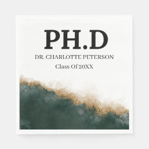 Dark Green Gold PhD Graduation Party Napkins