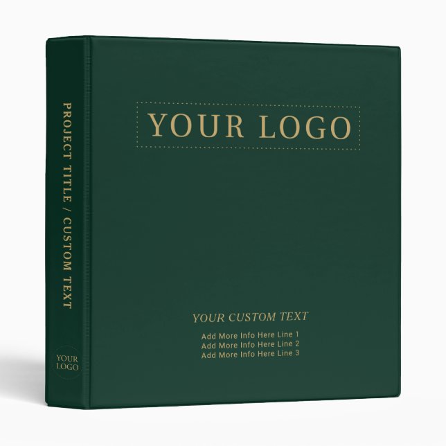 Dark Green & Gold Simple Business Logo Promotional 3 Ring Binder (Front/Spine)