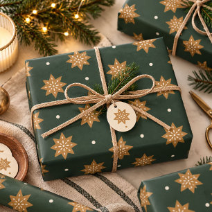 Dark Green Gold Snowflakes Elegant Christmas Wrapping Paper Sheets