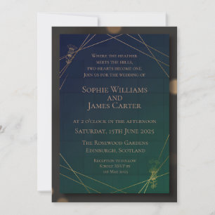 Dark Green Gold Stag Wedding Invitation   Scottish