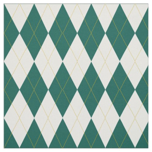 Dark Green  Gold  White Diamond Argyle Pattern Fabric