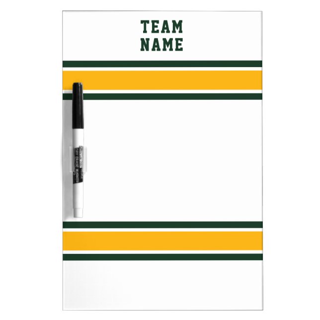 Dark Green Gold White Sports Team Dry Erase Board (Front)