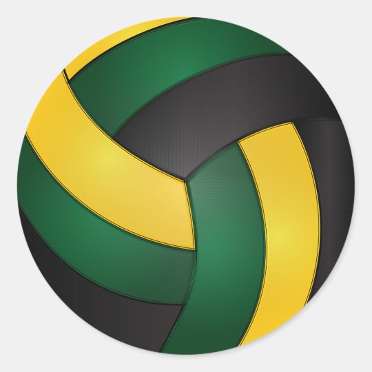 Dark Green, Gold Yellow and Black Volleyball Classic Round Sticker ...
