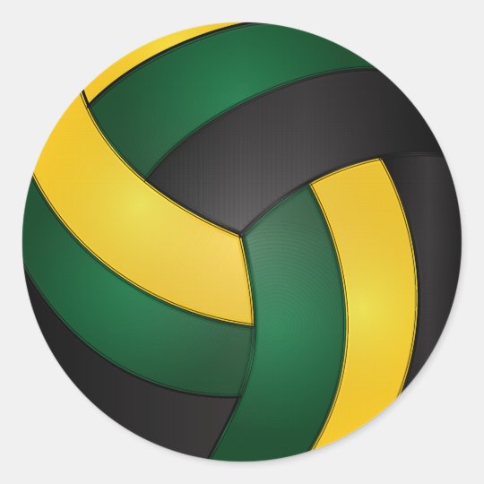 Dark Green, Gold Yellow and Black Volleyball Classic Round Sticker