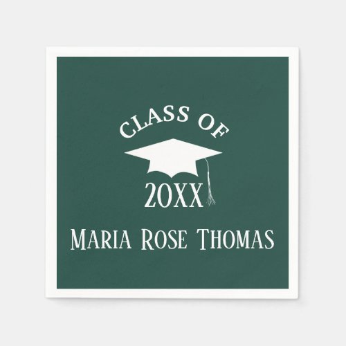 Dark Green Grad Cap  Leaves Paper Napkins