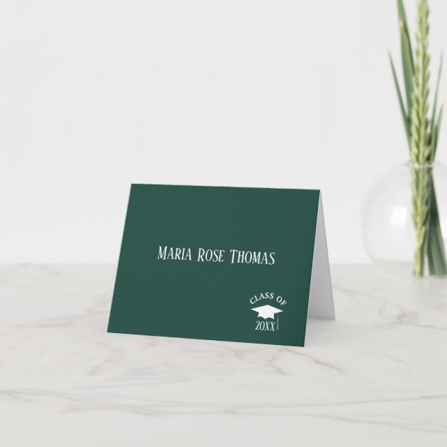 Dark Green Grad Thank you note  (4.25" x 5.5") Card (Front)