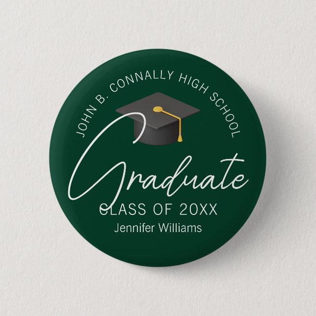 Dark Green Graduate Custom 2025 Graduation Button (Front)