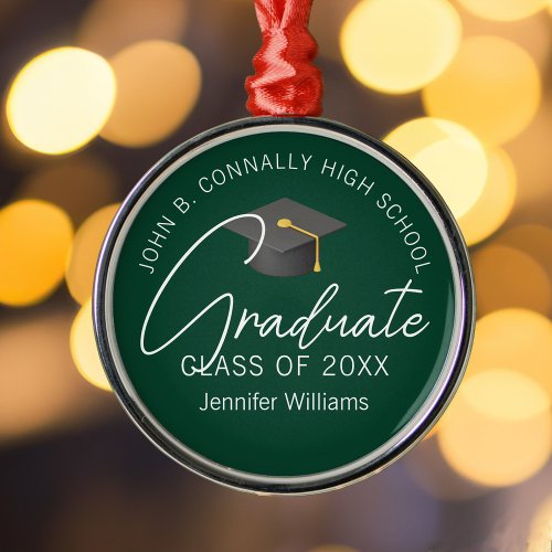 Dark Green Graduate Custom Graduation Christmas Metal Ornament