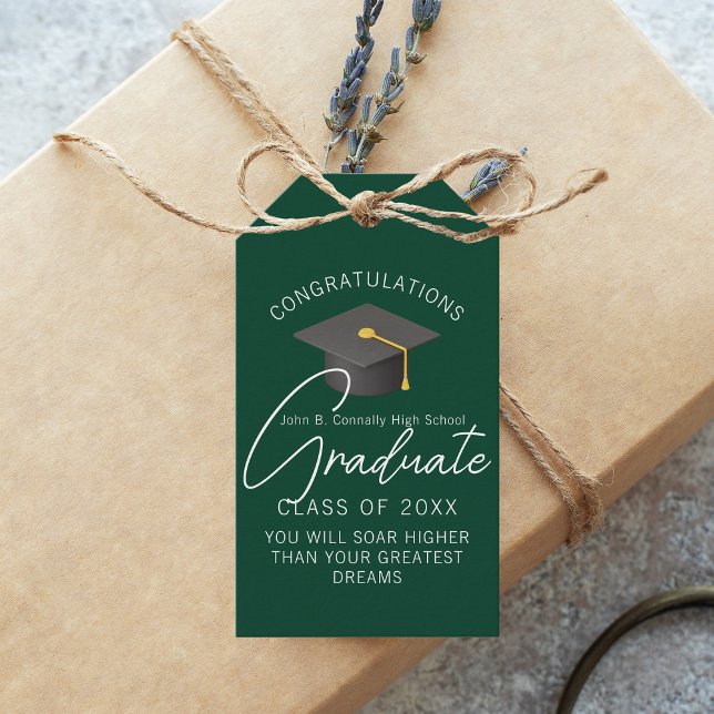 Dark Green Graduate Custom Graduation Party Gift Tags (Creator Uploaded)