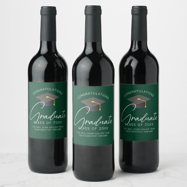 Dark Green Graduate Custom Graduation Party Wine Label (Bottles)