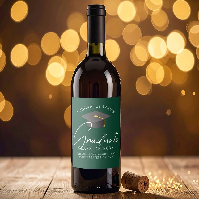Dark Green Graduate Custom Graduation Party Wine Label (Creator Uploaded)