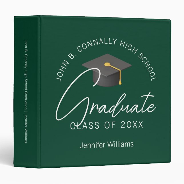 Dark Green Graduate Custom Graduation Photo Album 3 Ring Binder (Front/Spine)