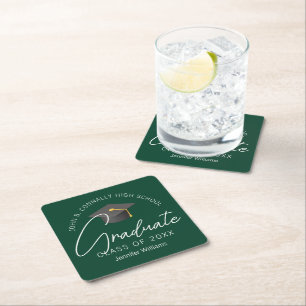 Dark Green Graduate Personalized Graduation Party Square Paper Coaster