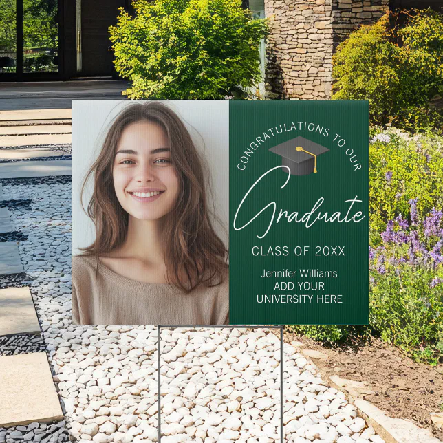 Dark Green Graduate Photo Custom Graduation Yard Sign | Zazzle