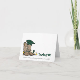Dark Green Graduation Cap and Cowboy Boot Thank You Card