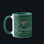 Dark Green Graduation Party Customized Graduate Mug<br><div class="desc">This modern dark green custom senior graduation mug features your high school or college name for the class of 2026. Customize with your graduating year under the chic handwritten script and grey grad cap for a great personalized graduate gift.</div>