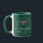Dark Green Graduation Party Customized Graduate Mug<br><div class="desc">This modern dark green custom senior graduation mug features your high school or college name for the class of 2026. Customize with your graduating year under the chic handwritten script and grey grad cap for a great personalized graduate gift.</div>