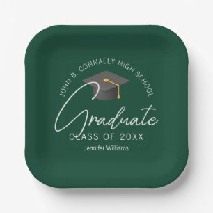 Dark Green Graduation Party Customized Graduate Paper Plates