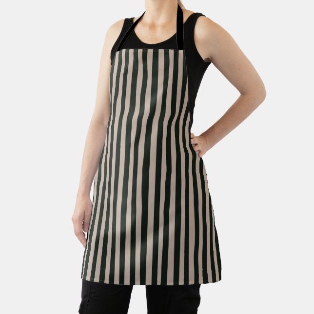 Dark Green Gray Stripes Baker Apron (Insitu)