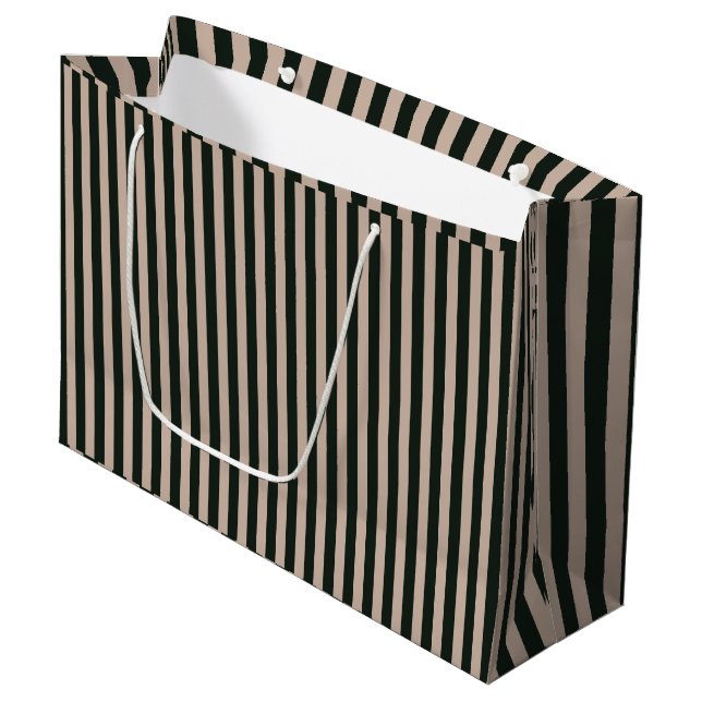 Dark Green Gray Stripes Birthday Large Gift Bag (Front Angled)