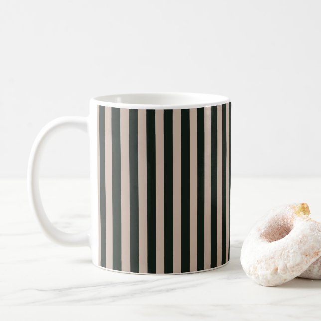 Dark Green Gray Stripes  Coffee Mug (With Donut)