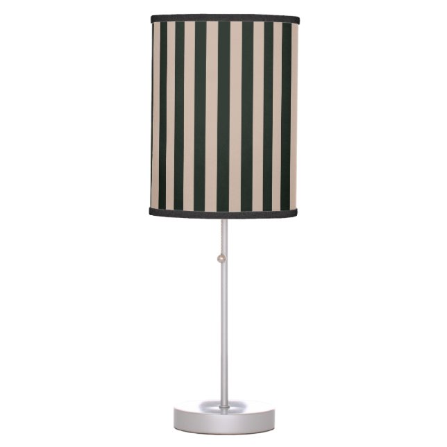 Dark Green Gray Stripes  Table Lamp (Front)