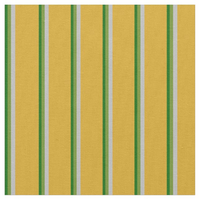 Dark Green, Green, Grey & Goldenrod Lines Fabric (Close Up)
