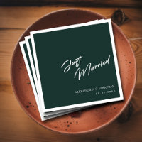 Dark Green Handwritten Just Married
