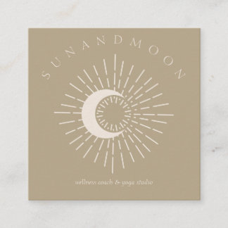 Dark Green Healing Sun Moon Spiritual Solar Energy Square Business Card